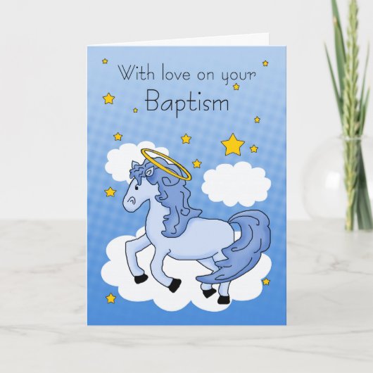 Carte Baptême Avec Cheval Bleu (Devant)