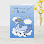 Carte Baptême Avec Cheval Bleu (Fleur jaune)