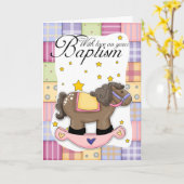 Carte Baptême Avec Cheval Rocheux Rose (Fleur jaune)