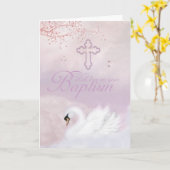 Carte Baptême Avec Cygne Rose (Fleur jaune)