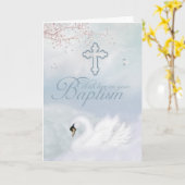 Carte Baptême Avec Cygne Rose (Fleur jaune)