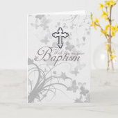 Carte Baptême Avec Fleurs Croisées Papillons (Fleur jaune)