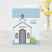 Carte Baptême bébé en bleu pour les garçons avec chapell (Fleur jaune)