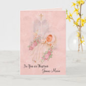 Carte Baptême Bébé Fille Roses Croix (Fleur jaune)