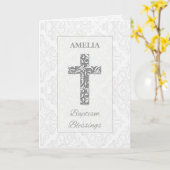 Carte Baptême Bénédiction Grey et Silver Look Cross (Fleur jaune)