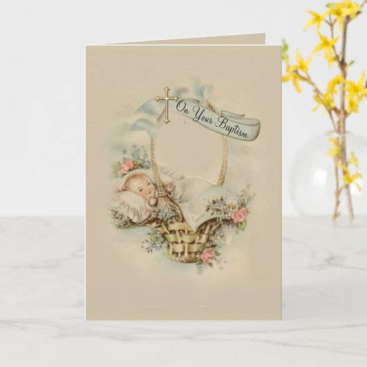 Carte Baptême Blessure Bébé avec Croix (Fleur jaune)