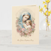 Carte Baptême catholique Écriture de garçon ou de fille (Fleur jaune)