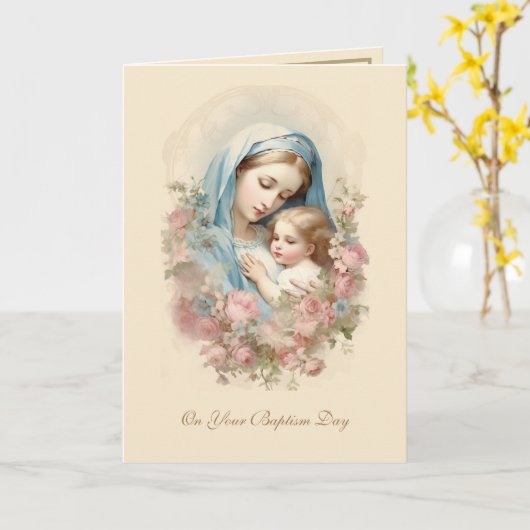 Carte Baptême catholique Écriture de garçon ou de fille (Fleur jaune)