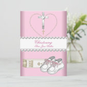 Carte Baptême Christening Fille Rose Blanc (Debout devant)