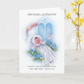 Carte Baptême Christening Scripturaire  Petit Garçon (Fleur jaune)