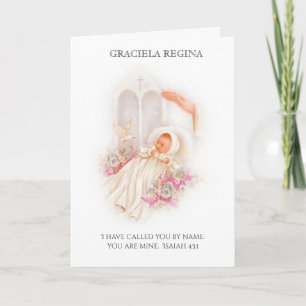 Carte Baptême Christening Scriptural Baby Girl Roses