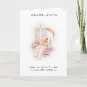 Carte Baptême Christening Scriptural  Bébé Fille Roses