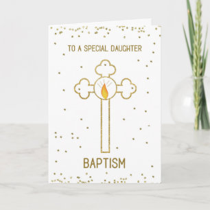 Carte Baptême de fille Croix Dorée