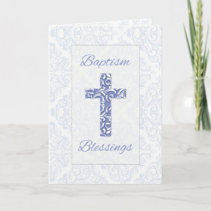 Carte Baptême de garçon Bénédictions Croix Bleue Fils de