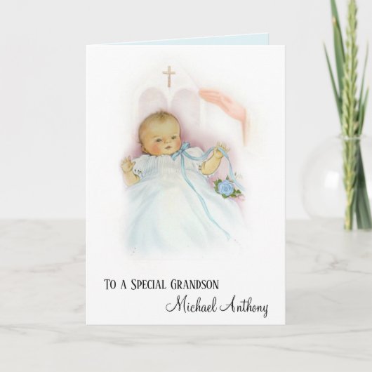 Carte Baptême de petit-fils Bébé garçon Bénédiction de b (Devant)