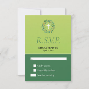 Carte Baptême de printemps de germe vert deux tons RSVP