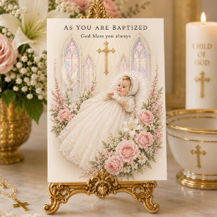 Carte Baptême Fille Croix Florale Christening
