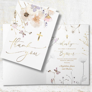 Carte Baptême fleur sauvage délicat merci d'être venu