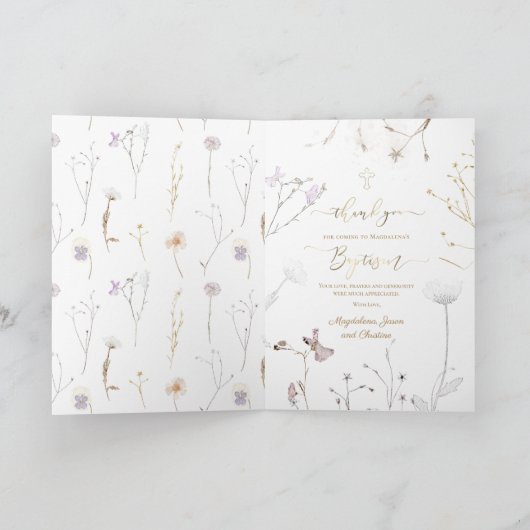 Carte Baptême fleur sauvage merci d'être venu (Intérieur)