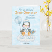 Carte Baptême Grand-Fils Bleu Pingouin (Fleur jaune)