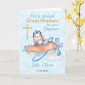Carte Baptême Great Nephew Penguin avion (Fleur jaune)