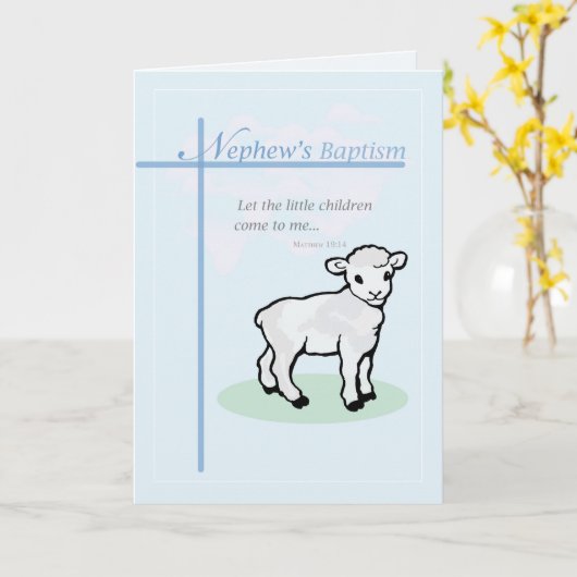Carte Baptême Lambe Bleue Néant (Fleur jaune)
