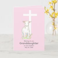 Baptême Petite-fille Lamb Cross Religieux Rose