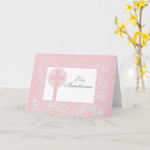 Carte Baptême rose de dentelle, espagnol (Fleur jaune)