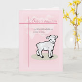 Carte Baptême, Rose, Fille, Agneau (Fleur jaune)