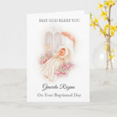 Carte Baptism Baby Girl Roses Cross (Fleur jaune)