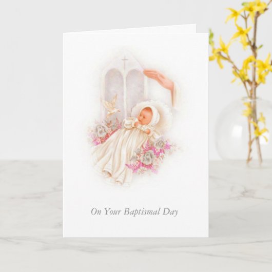 Carte BAPTISM Bébé Fille Rose Bénédiction (Fleur jaune)