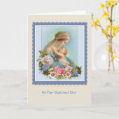 Carte BAPTISME Vierge Marie Bébé Roses Bénédiction (Fleur jaune)
