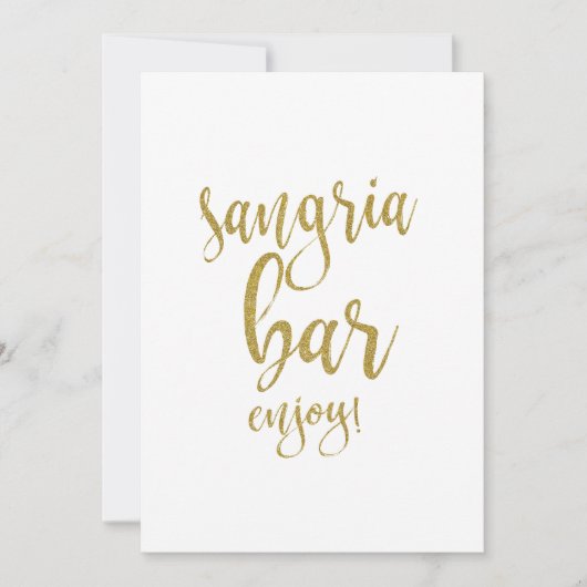 Carte Bar à Sangria Panneau de Mariage Doré Pailleté (Devant)