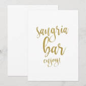 Carte Bar à Sangria Panneau de Mariage Doré Pailleté (Devant / Derrière)