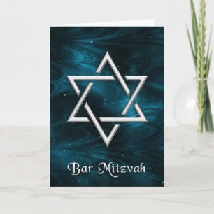 Carte Bar Mitzvah Blue Nebulae et Silver Star of David
