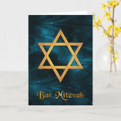 Carte Bar Mitzvah Blue Nebulae & Gold Star of David (Fleur jaune)