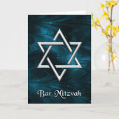 Carte Bar Mitzvah Blue Nebulae & Silver Star de David (Fleur jaune)
