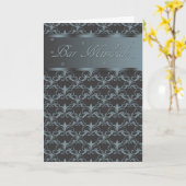 Carte Bar Mitzvah En Noir Mélangé Et Bleu/Gris (Fleur jaune)