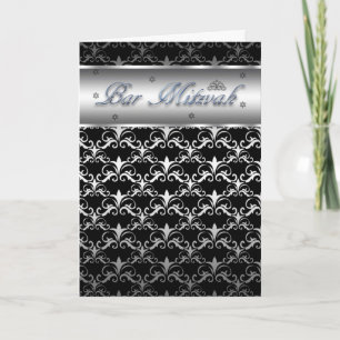 Carte Bar Mitzvah In Blended Black And Silver Effect