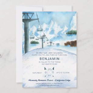 Carte Bar Mitzvah Ski de Montagne en Hiver