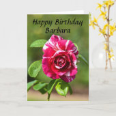 Carte Barbara Dark Rose et blanche Rose rayé, Anniversai (Fleur jaune)