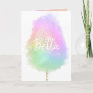 Carte Barbe à papa arc-en-ciel paillettes mignon