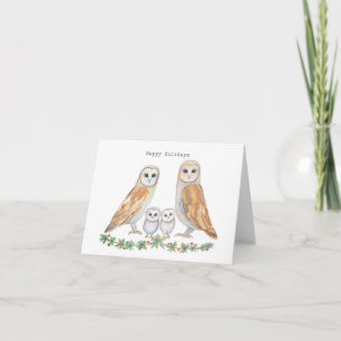 Carte Barn Owl Famille de quatre Jolies boisés Noël