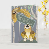 Carte Barn Owl Joyeux Anniversaire ! (Fleur jaune)