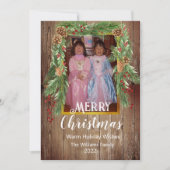 Carte Barnboard rustique, Pine Garland, Photo Noël (Devant)