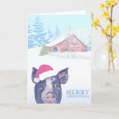 Carte Barnyard Farm Pig Christmas Card Joyeux Noël (Fleur jaune)