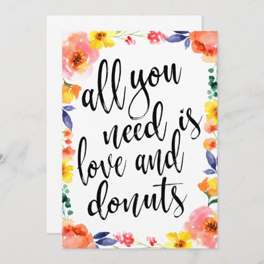 Carte Barre à Donut abordable signe mariage fleuri boho (Devant / Derrière)