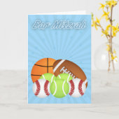 Carte Barre Mitzvah avec de diverses boules de sport, (Fleur jaune)