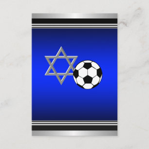 Carte Barre royale Mitzvah de thème du football de bleu