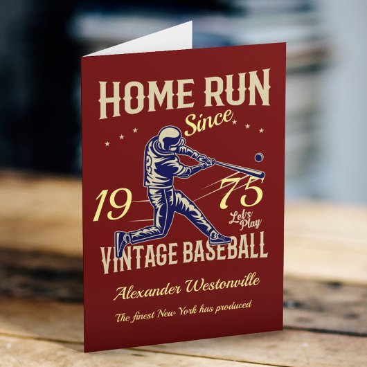 Carte Baseball Ajouter Votre Nom Année Sombre Rouge Fun 